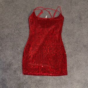 Lucy in the Sky Red Sequin Mini Dress with Double Straps
